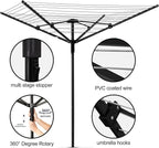 Heavy Duty Outdoor Umbrella Drying Rack, 12 Lines with 165 Feet Drying Space, Steel Frame & Adjustable Height, 4-arm Umbrella Clothesline for Laundry, Collapsible Clothes Drying Rack for Backyard