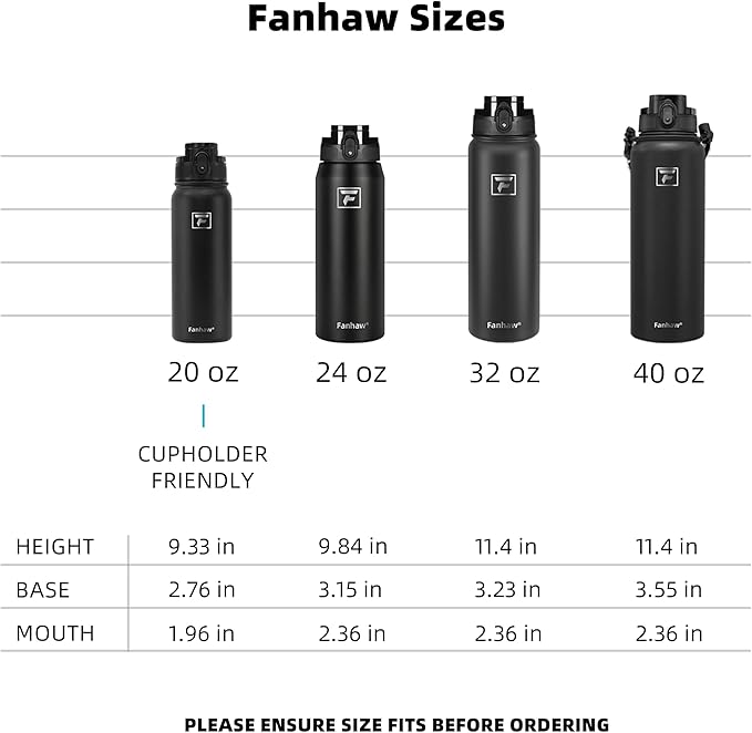 Fanhaw 40 oz Insulated Stainless Steel Water Bottle with Chug Lid, Leakproof & Sweat-Free Extra-Large Metal Bottle for Outdoor, Hiking & Gym (White)