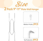 2 Pack Plate Hangers for The Wall, Suitable for 9-11 inch Art Plate, Stainless Steel Invisible Heavy Duty Wire Plate Holder with Wall Hooks, Plate Hangers for Displaying Plates, Platter, Dish, Silver