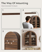 Brown Arched Wall Cabinet, Large Wood Bathroom Medicine Cabinet Wall Mounted Cupboard, Modern Floating Storage Cabinet with Acrylic Door Adjustable Shelf, Wood Organizer (Brown-Oak)