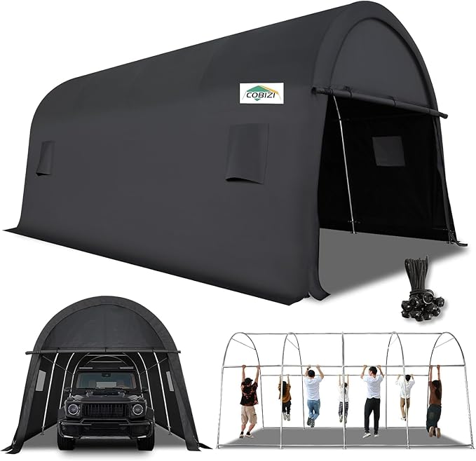COBIZI Carport 12x20 FT Heavy Duty Portable Garage Storage Shelter Shed with All-Steel Metal Frame & Vents, Round Style Outdoor Storage Shed for Car, Truck, Boat, Patio Furniture Anti-Snow Waterproof