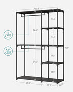SONGMICS Portable Closet, Freestanding Closet Organizer, Clothes Rack with Shelves, Hanging Rods, Storage Organizer, for Cloakroom, Bedroom, 48.8 x 16.9 x 71.7 Inches, Black URYG026B02