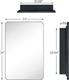 Matt Black Rectangle Recessed Bathroom Medicine Cabinet with Mirror Stainless Steel Metal Framed Rounded Rectangular Bathroom Cabinet with Mirror 24x36''
