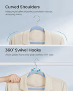 SONGMICS Velvet Hangers 50 Pack, Non-Slip Clothes Hangers, Suit Hangers with Shoulder Notches, Pants Bar, 360° Swivel Hook, Space-Saving, for Closet, Pale Blue UCRF029Q05