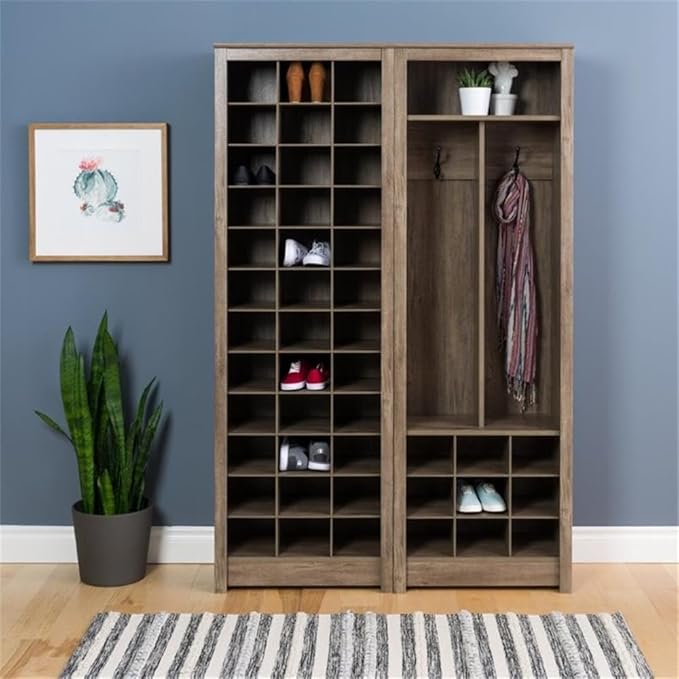 Prepac Gray Tall Storage Cabinet, Shoe Cabinet, Entryway Furniture with 36 Shoe Cubbies 13"D x 23.5" W x 72.5" H