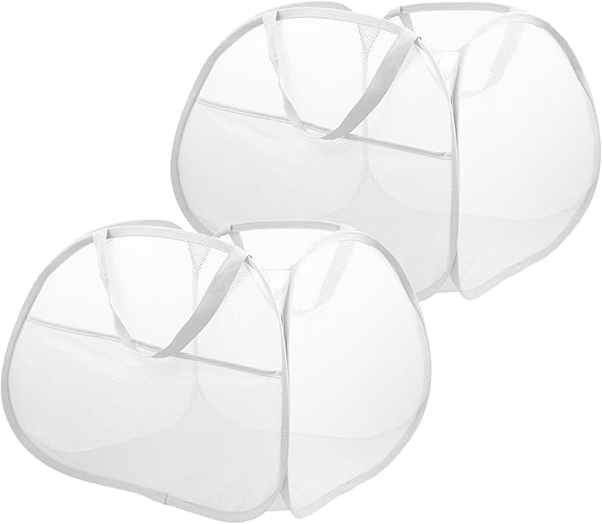 2 Pack Collapsible Laundry Baskets, 90L Large Foldable Laundry Basket, Durable Mesh Pop Up Hampers for Laundry, Dirty Clothes Laundry Hamper for Bedroom, Bathroom, Dorm, Laundry Room, Travel White
