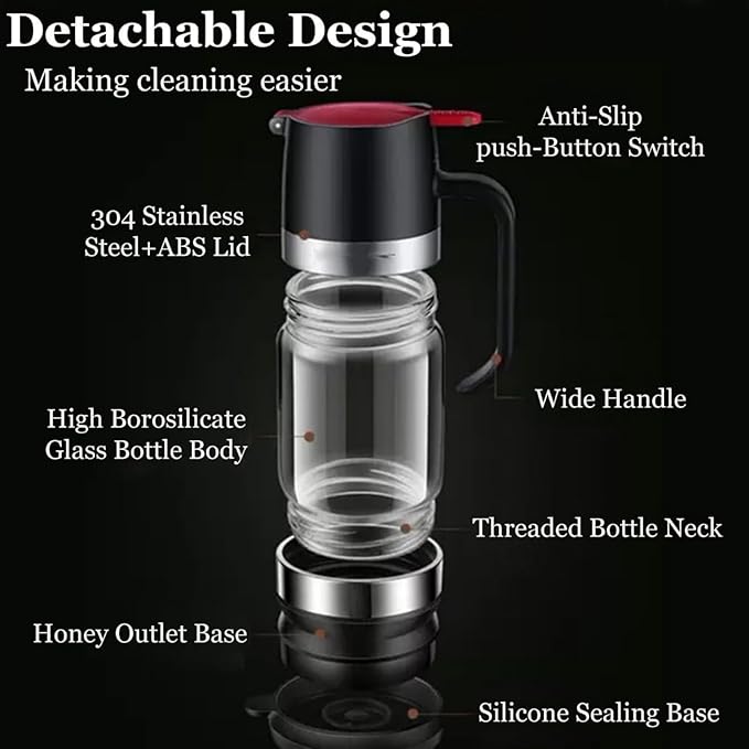 Mess Free Honey Dispenser Glass, 2026 New Honey Dispenser No Drip With Base, 12glass Honey Jar Pot With Handle, Syrup Dispenser For Coffee Or Tea (yellow)