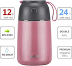 MAXSO 2 Pack Soup Thermo for Hot & Cold Food for Kids Adults, Vacuum Insulated Food Jar Thermal Lunch Containers, Travel Food Flask with Spoon (24 oz,17 oz) (Pink)