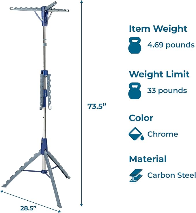 Honey-Can-Do 2-Tier Collapsible Tripod Drying Rack – Space-Saving Foldable Clothes & Laundry Rack, Portable Indoor/Outdoor Stand for Shirts, Towels & Garments