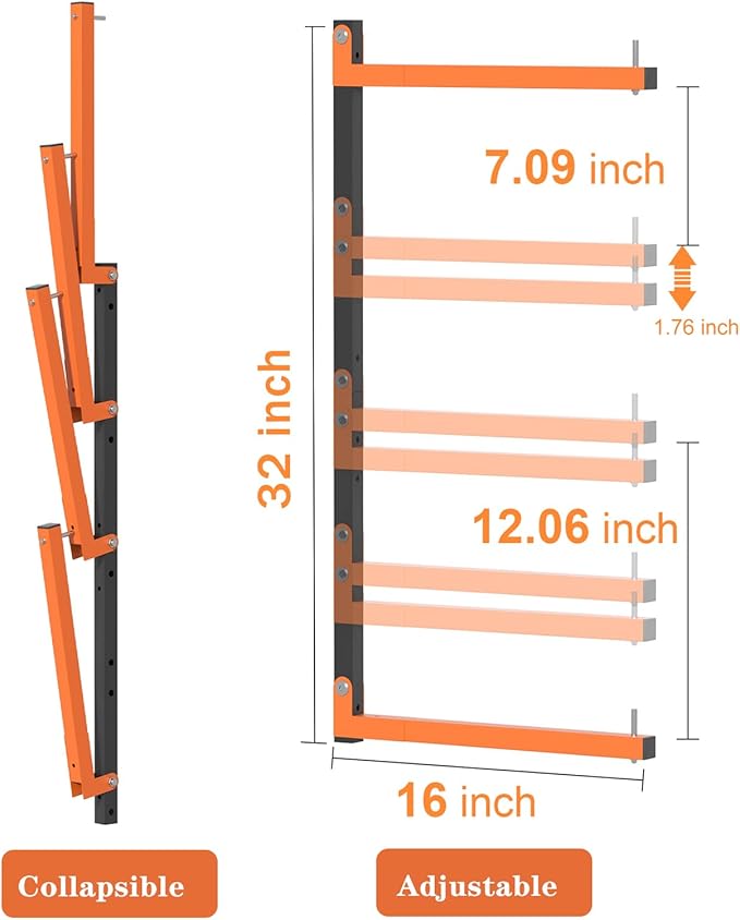 Lumber Storage Rack,Upgrade Folding Lumber Rack Wall Mount,Heavy Duty Metal 4 Level 32 Inch Wood Storage Rack for Garage Storage Organization