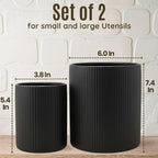 2 Pack Ceramic Utensil Holder, 7.3"+5.4" Large kitchen utensils holder for Countertop, 360° Rotating Cooking Utensil Crock for Kitchen Counter with Detachable Wooden Base, Kitchen Decor- Black