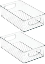 mDesign Small Plastic Bathroom Storage Container Bins with Handles for Organization in Closet, Cabinet, Vanity or Cupboard Shelf, Accessory Organizer - Ligne Collection - 2 Pack - Clear