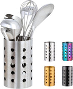 QRU Kitchen Utensil Holder for Countertop (H6.7” x W4.1”), Stainless Steel Cooking Utensil Caddy for Tools, Spatulas, Spoons, Silverware & More, Cooking Utensil Organizer, Kitchen Decor (Silver)