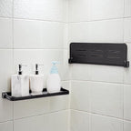 DEAYOU 2 Pack Folding Wall Shelf for Bathroom, 90° Fold Up Floating Shelf, Wall Mounted Drop Down Metal Shelves for RV, Campers, Laundry Room, Toilet Room, Kitchen, Waterproof, Space Saving, Black