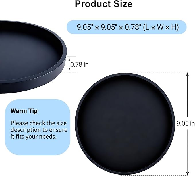 Silicone Bathroom Tray - 9-Inch Round Vanity Tray, Suitable for Candles, Perfumes, Soap Dispensers Black
