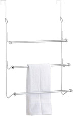 MyGift 3 Tier Over The Door Towel Rack for Bathroom, Over The Door Bath Towel Bar, Hand Towel Holder, Behind Shower Door Drying Rack for Laundry, Chrome-Plated