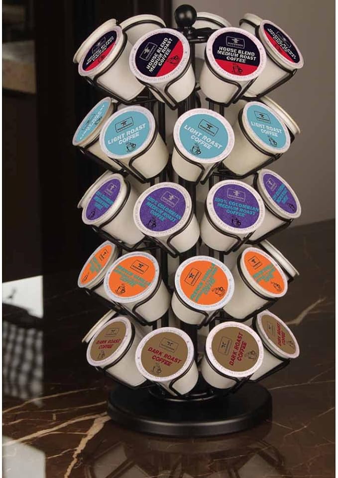 K Cup Holders,K Cup Holder, K Cups Holder,K Cup Carousel, Coffee Pods Holder Storage Organizer Stand,No Assembly Required,Black (Deluxe Version,40 Pods Capacity)