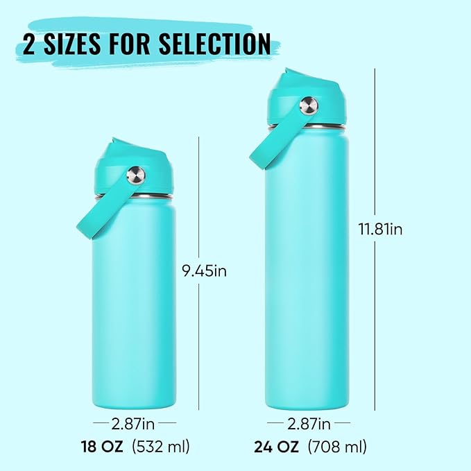 18oz Insulated Stainless Steel Water Bottle, Wide Mouth Double Wall Vacuum, Silicone Straw, Sweat & Leak Proof, BPA Free Insulated Water Flask for Travel, Keep Cold 24h Hot 12h, Sky