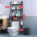 3-Tier Over The Toilet Storage, Over Toilet Bathroom Organizer, Freestanding Metal Bathroom Shelves, Over The Toilet Organizer with Hooks and Paper Holder, Space-Saving, Black