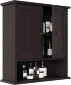 Smuxee Brown Bathroom Cabinet Wall Mounted, Small Medicine Cabinet with 2 Door Adjustable Shelves, Wall Cabinet Over Toilet for Laundry Room Kitchen
