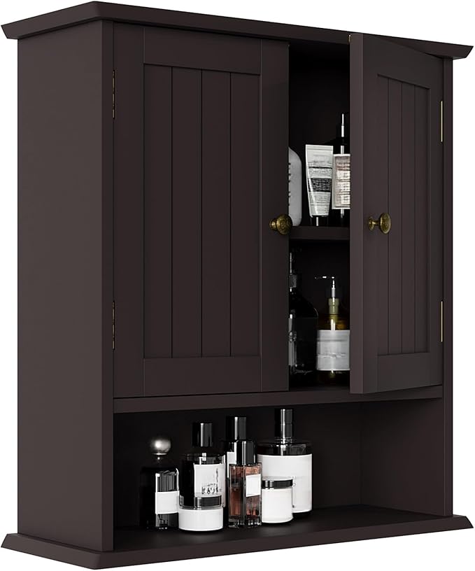 Smuxee Brown Bathroom Cabinet Wall Mounted, Small Medicine Cabinet with 2 Door Adjustable Shelves, Wall Cabinet Over Toilet for Laundry Room Kitchen