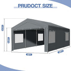 VINGLI 12x20 Carport with Galvanized Steel Frame, Portable Garage with 2 Roll-up Windows & Doors, Removable Sidewalls on Heavy Duty Carport Tents for Cars, Boats, Trucks, Dark Gray