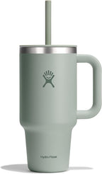 Hydro Flask Travel Tumbler with Handle, Lid and Straw - Insulated Stainless Steel in 32 Oz Tonal Agave Green