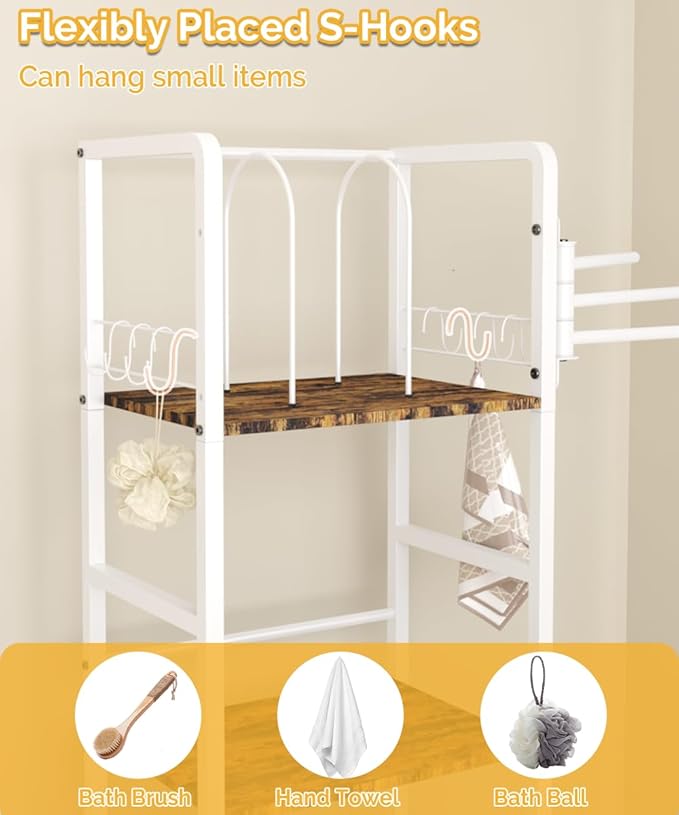 Free Standing Towel Racks for Bathroom with 3 Rotating Bars, 3-Tier Floor Towels Holder Stand with Detachable Dividers, Pool Towel Storage Organizer with 8 S-Hooks for Home, Poolside, White