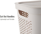 Mind Reader 60L Slim Laundry Hamper, Clothes Basket, Lid, Ventilated, Plastic, Set of 2, Ivory