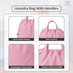 LFH Home Large Premium 1pack Cotton Canvas Laundry Bag with Drawstring and Handles Heavy Duty, Multi-Use, Washable for Home, Travel, College or Storage 24x36-Pink