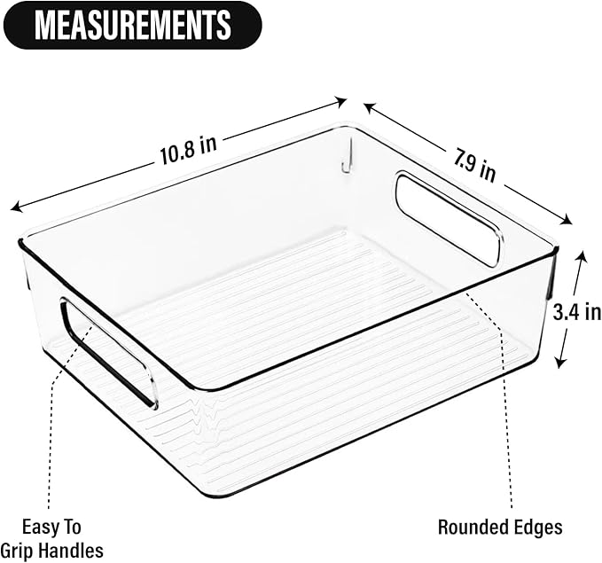 Clear Plastic Storage Bins, Pantry Organizers and Storage, Kitchen Organization and Storage Containers Bins for Organizing, Fridge, Freezer, Bathroom, Pantries, Medicine Cabinet Organizer Bin
