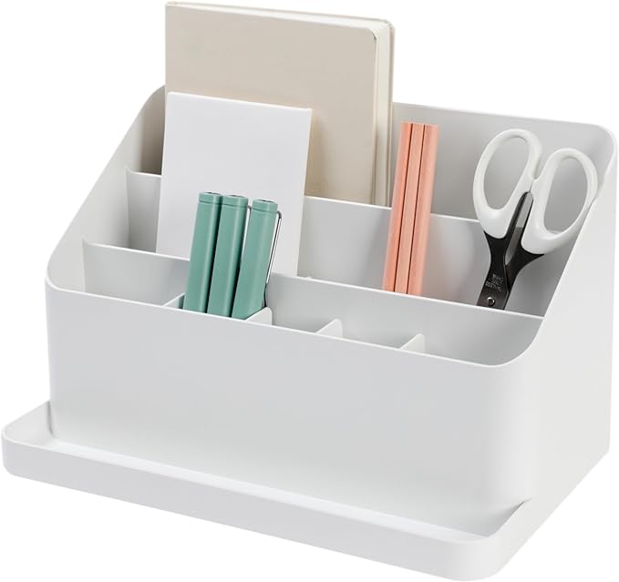 BLUE GINKGO Desk Organizer – Korean-Made Office Storage for Pens, Notes, Mail, and Supplies (White)