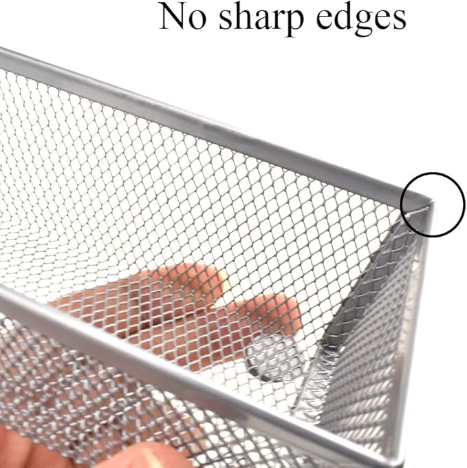 HAHIYO Stackable Mesh Tray Cup 6 x 3 x 2 inches Sturdy Container for Desk Drawer Organizer Collection for Home Office School kitchen Soft Foam Feet No Sharp Edges 2 Pack Silver