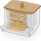Hipiwe Acrylic Q-Tip Holder with Lid - Clear Q-Tips Dispenser Bathroom Containers Canister Cotton Swab Holder Bathroom Countertop Storage Organizer for Q-tip Cotton Swab