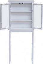 Alaterre Furniture Dorset Over-The-Toilet Storage Cabinet with Tempered Glass Doors – White Wood Bathroom Space Saver Organizer with Adjustable Shelves, Hutch & Wall Mount Hardware