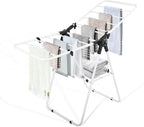 Clothes Drying Rack, Metal Foldable Laundry Drying Rack, with Adjustable Height Levels Wings, Space Saving, Indoor Outdoor Use, White Free-Standing Airer