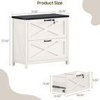 Lateral File Cabinet with 2 Large Drawers, Farmhouse File Cabinet with Lock for Letter/Legal/A4 Size Hanging Files, Wood File Storage Cabinets Printer Stand for Home Office Cabinets, White and Black