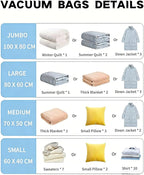 Vacuum Bags for Travel with Pump,8 Pack Vacuum Storage Bags for Bedding and Clothing,Space Saver Bags for Travel and Home(with Hand Pump, Small 40 * 60)