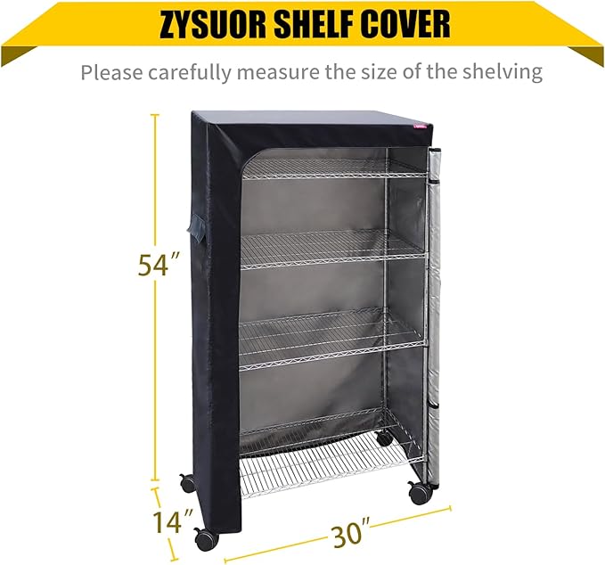 Shelving Cover Wire Shelf Rack Dust Cover 30X14X54,The Two-Way Zipper Design can be Opened up, Down, or All for Easy Access (No Shelves,Black)