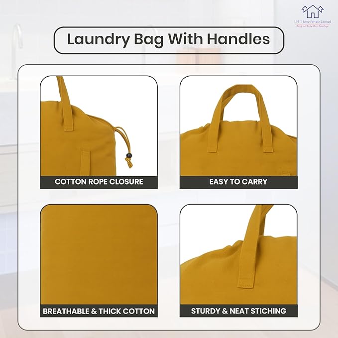 LFH Home Large Premium Cotton Canvas Laundry Bag with Drawstring and Handles Heavy Duty, Multi-Use, and Washable for Home, Travel, College or Storage 20x30 (Pack of 6)-Yellow
