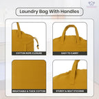 LFH Home Cotton Canvas Large Laundry Bag with Handle, Heavy Duty Drawstring Closure Washable Laundry Bags, School Travel, Home, Hotel, College Dorm, Organizer Sack, Toys Clothes 28x36-Yellow