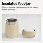 Amazon Basics Insulated Stainless Steel Food Jar, For Hot and Cold, Leak Proof, 16 ounces, Linen Gray