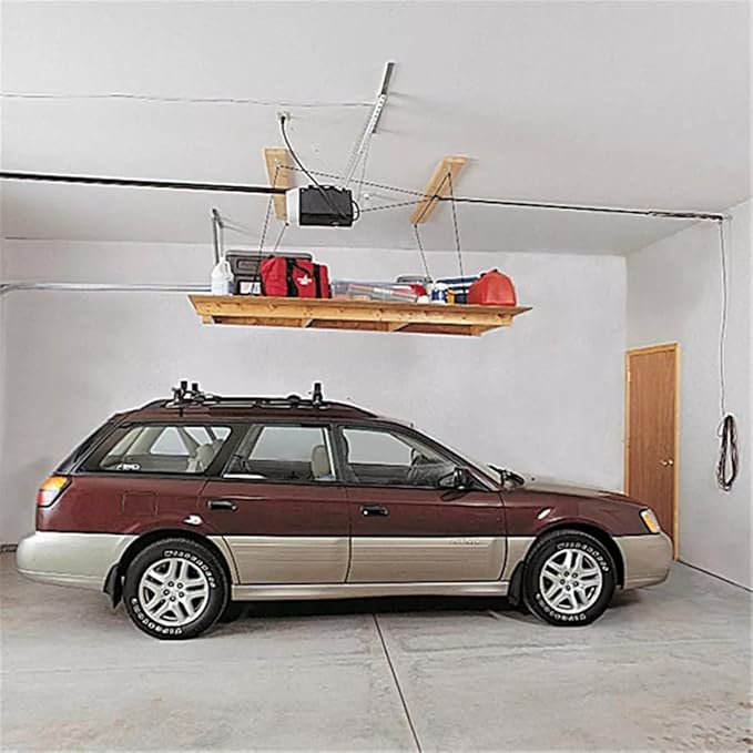 HARKEN Hoister Lightweight Cargo Carrier Overhead Garage Storage 4-Point Hoist System for 60lb Carriers, Kayaks, Canoes, Surf & Paddle Boards, Storage (60lb Capacity, 10ft Ceiling), Model 7801
