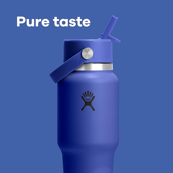 Hydro Flask Travel Water Bottle - Insulated Stainless Steel - Wide Straw Lid, Non Spill, Leakproof in 24 Oz Capri Blue