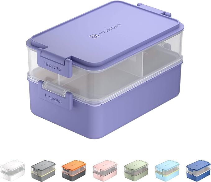 linoroso Stackable Bento Box Adult Lunch Box | Meet All You On-the-Go Needs for Food, Salad and Snack Box, Premium Bento Lunch Box for Adults Include Utensil Set, Dressing Containers - Veri Peri