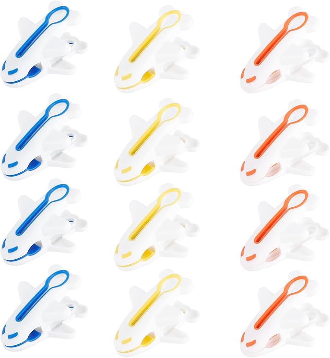 Plastic Clothes Pins Strong Clothespins-Heavy Duty Laundry Plane Clothes Clips Windproof Clamps Clothes Pegs, No Trace Design for Clothes 3 Colors 12 PCS