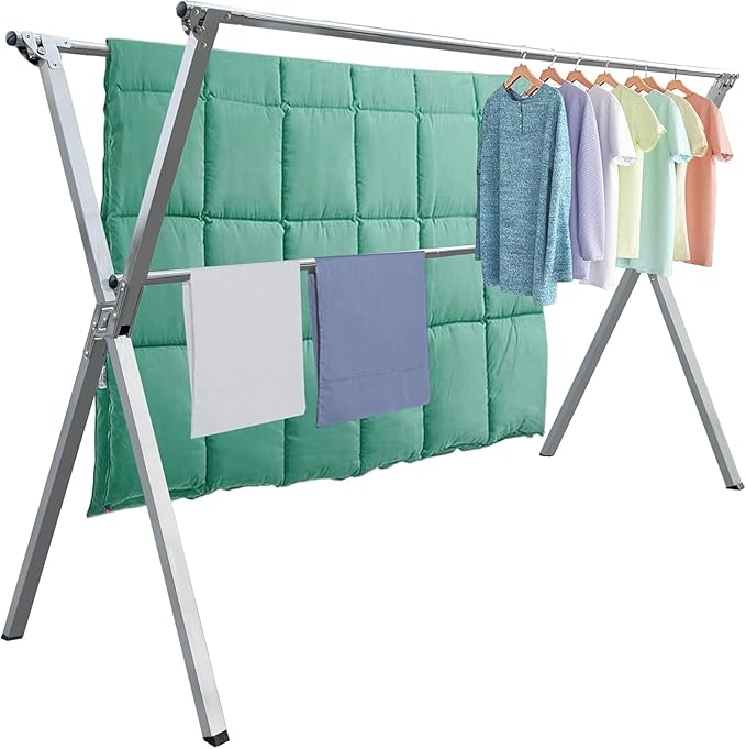Clothes Drying Rack Folding Indoor Outdoor, Foldable Portable Laundry Drying Rack, Heavy Duty Laundry Hanger Dryer Rack with 20 Hooks (79.55'')