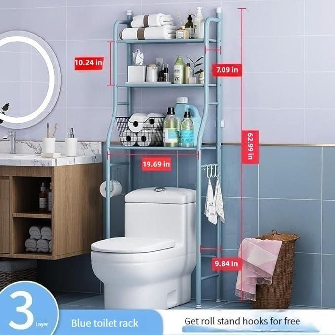 3-Shelf Bathroom Organizer Over The Toilet, Bathroom Spacesaver (Blue)
