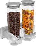 101oz Wall Mount Dry Goods Dispenser, Double-bucket Dry Cereal Dispenser Grain Dispenser Grid Grain Storage Bin Kitchen Storage Organizer, Dry Food Cereal Dispenser For Food Nuts Flour Maker (Silver)