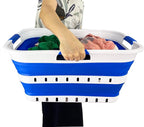 SAMMART 42L (11 gallon) Collapsible Plastic Laundry Basket - Foldable Pop Up Storage Container/Organizer - Space Saving Hamper/Basket (1, White/Dark Blue)